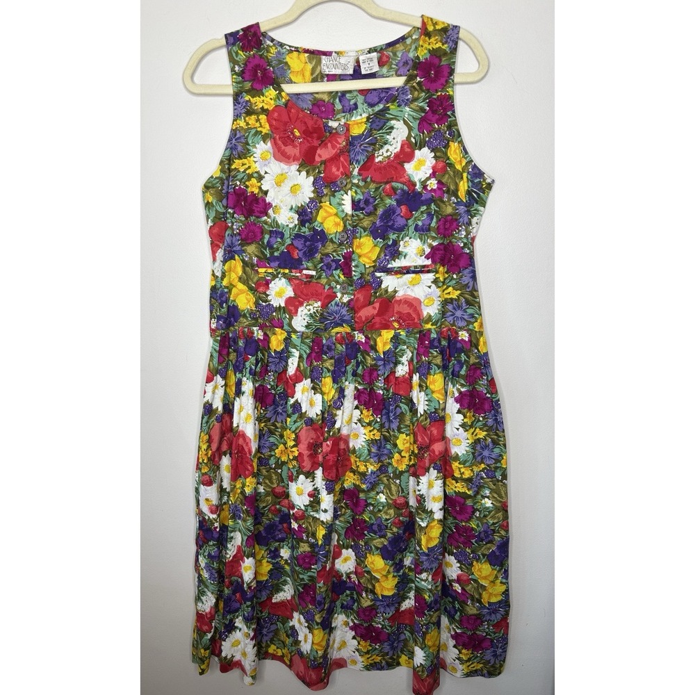 Chance Encounters Women's Bright Floral Cottage Vintage Midi Dress Size Medium
